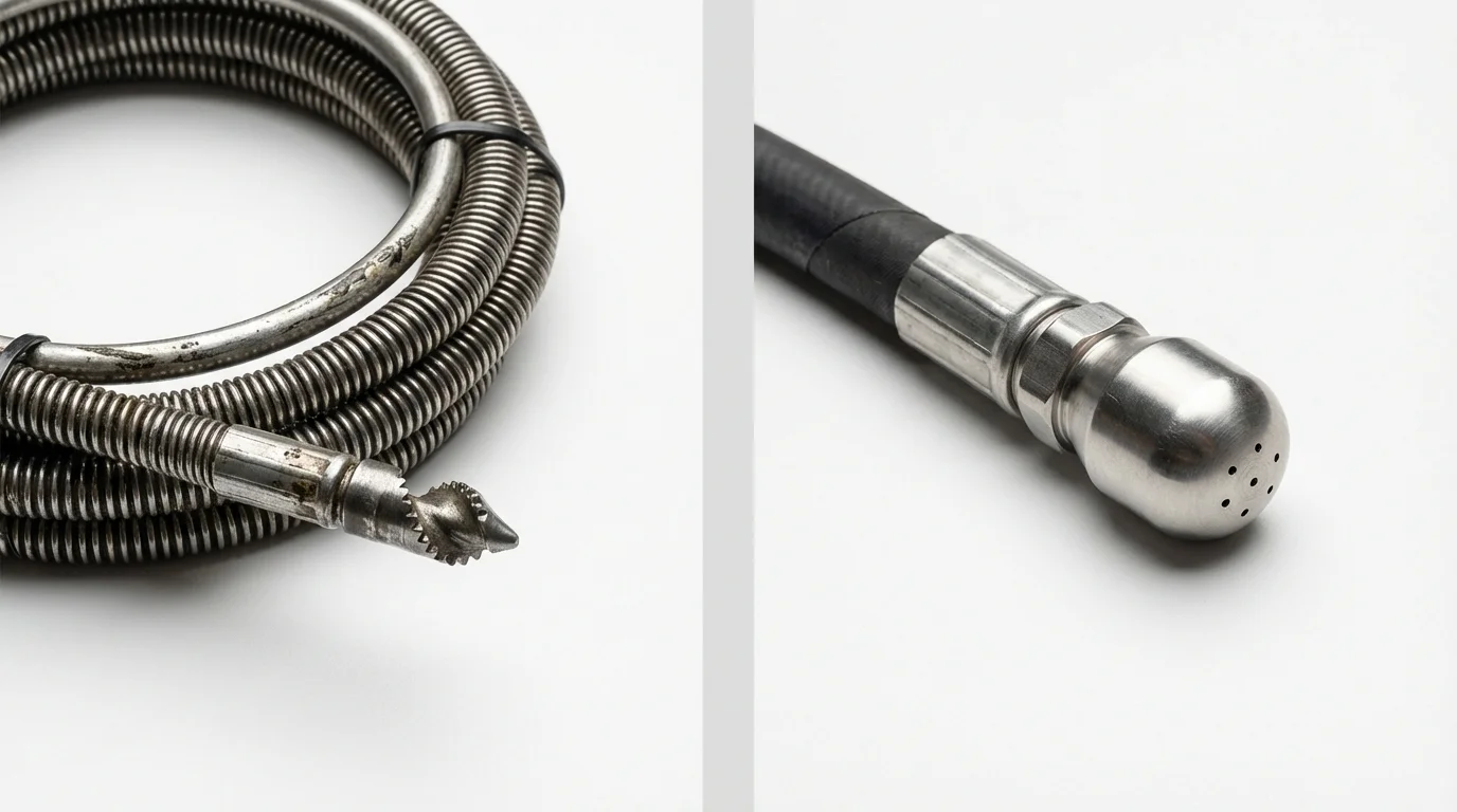 Drain snake cable and hydro jetting nozzle used for drain cleaning in Bridgeview, IL