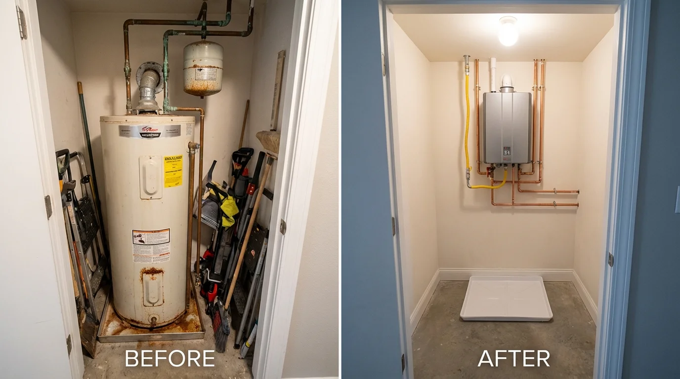 Tank water heater versus wall-mounted tankless unit comparison for Bridgeview, IL homeowners