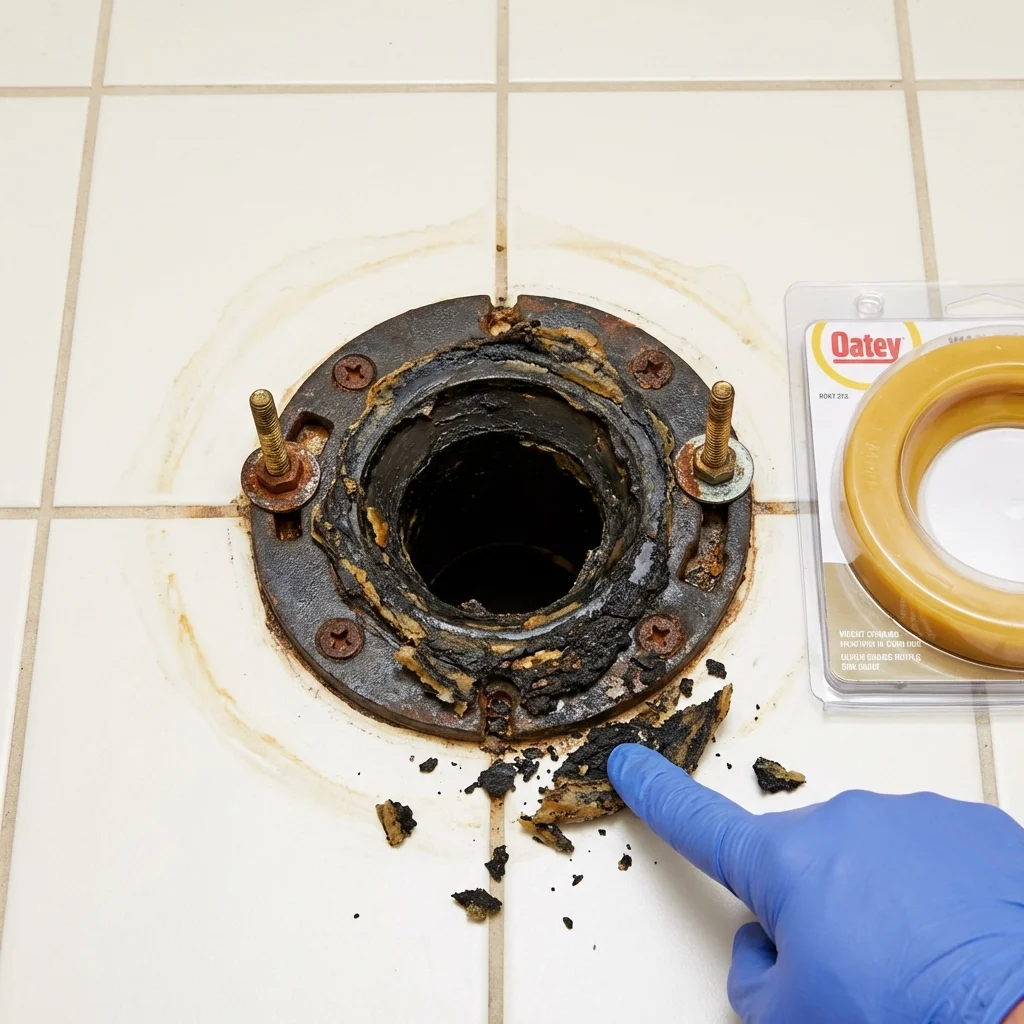 Failed wax ring showing water seepage at the base of a toilet in a Bridgeview, IL home